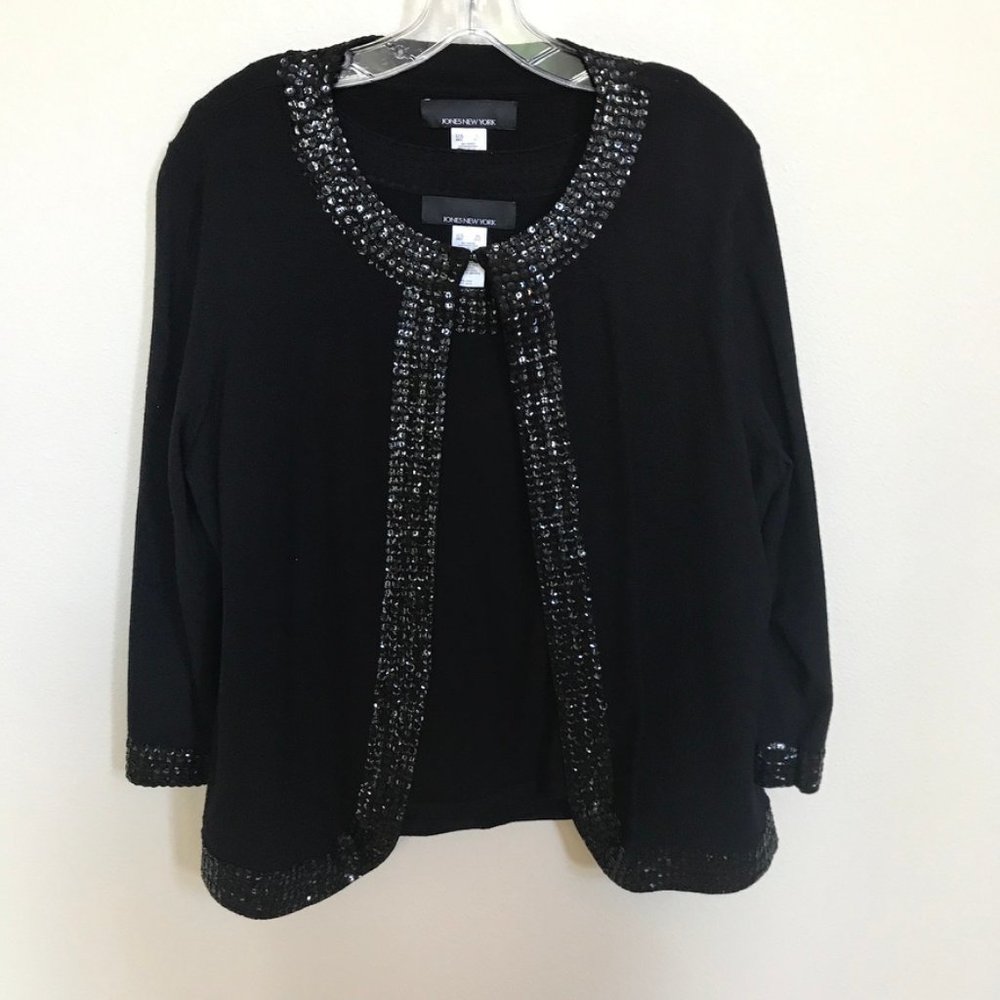 JONES NEW YORK Sequin Tank and Cardigan Set Black